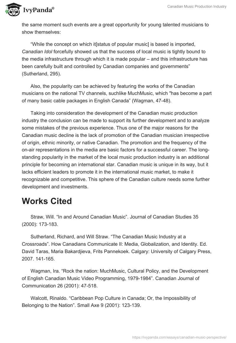 Canadian Music Production Industry. Page 3