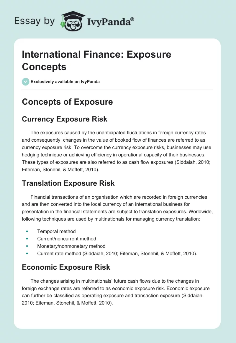 International Finance: Exposure Concepts. Page 1