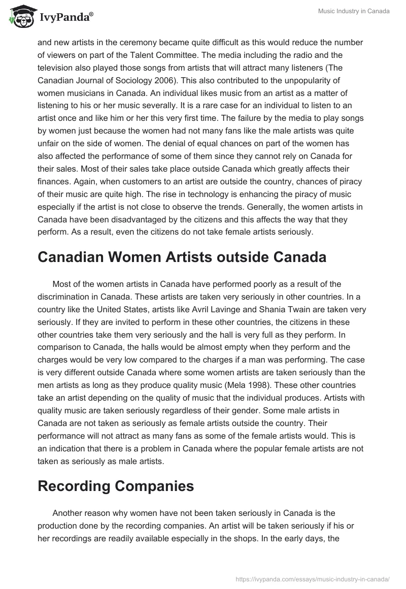 Music Industry in Canada. Page 2
