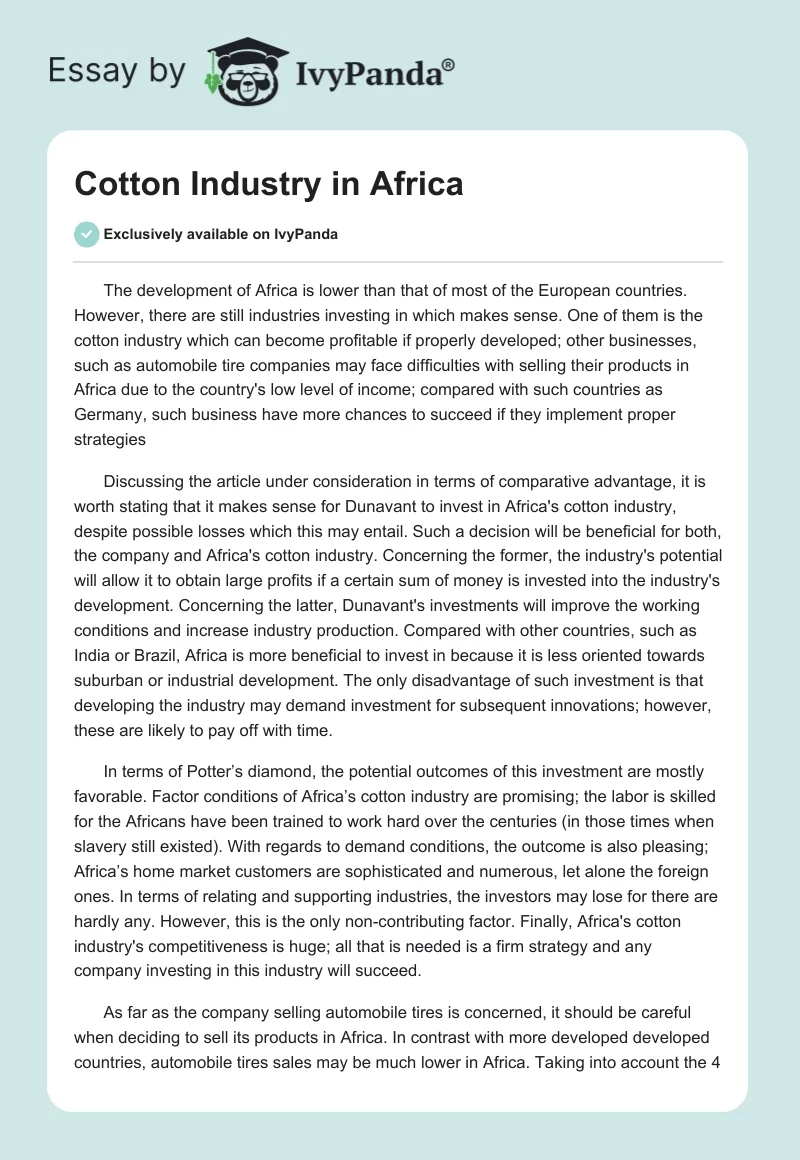 Cotton Industry in Africa. Page 1