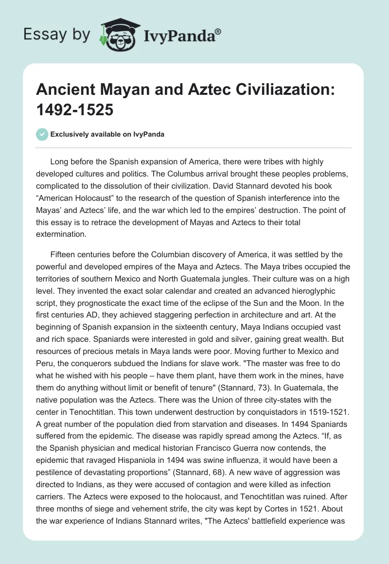 Ancient Mayan and Aztec Civiliazation: 1492-1525. Page 1