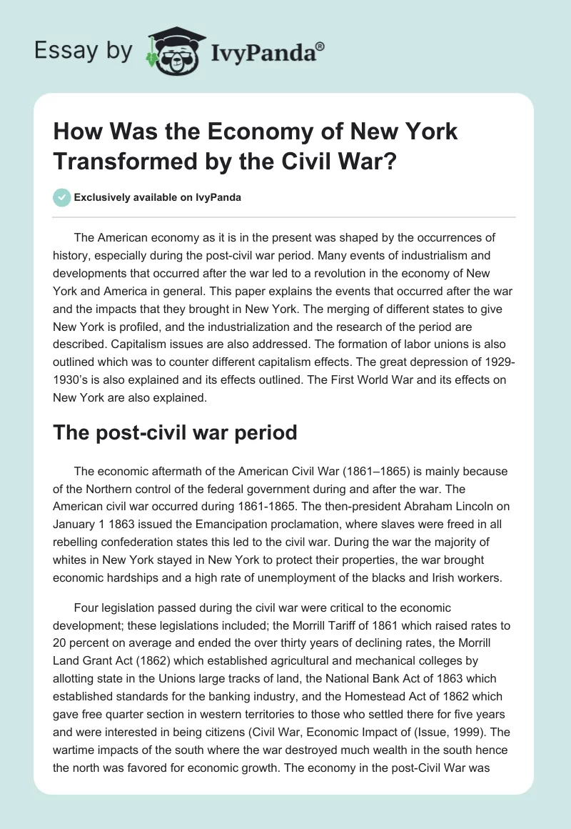 How Was the Economy of New York Transformed by the Civil War?. Page 1