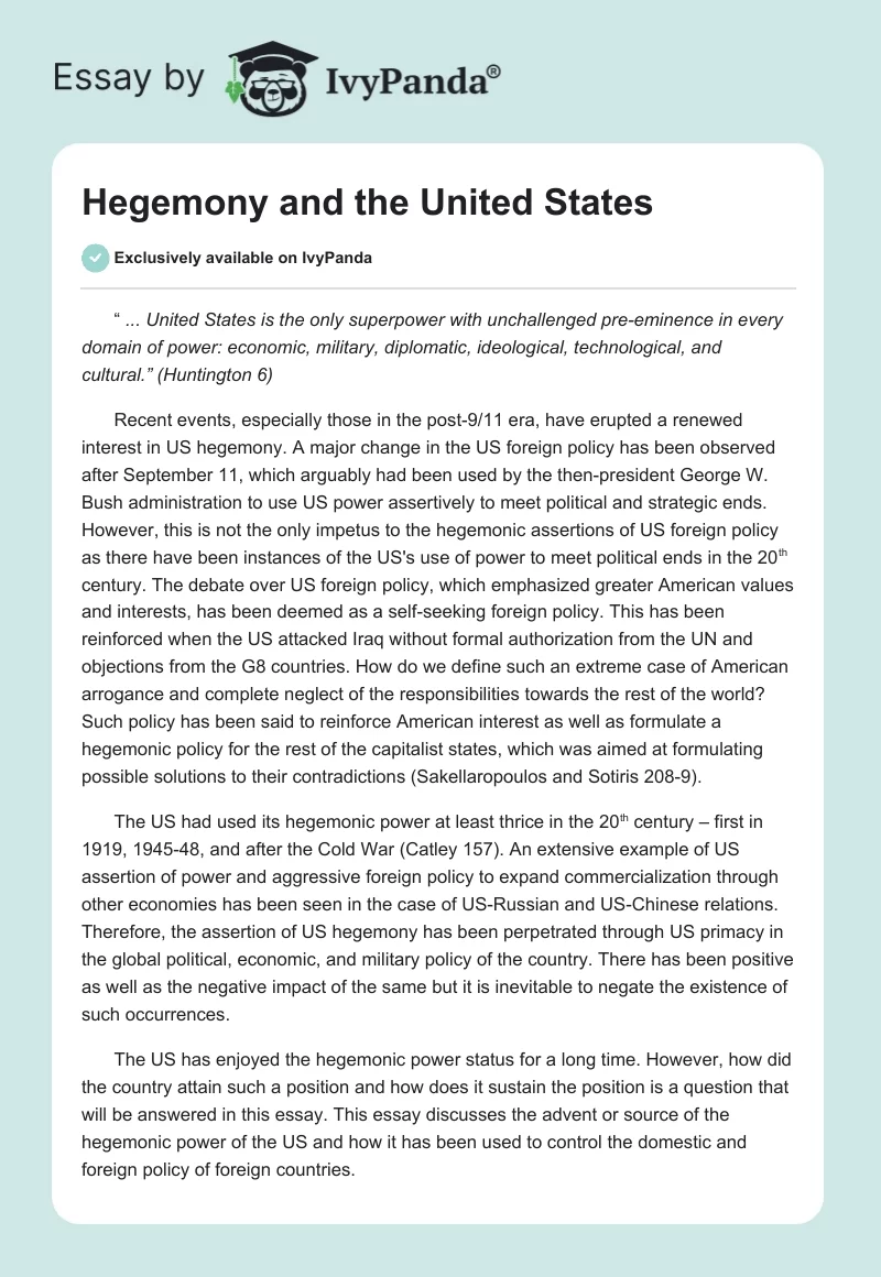 Hegemony and the United States. Page 1