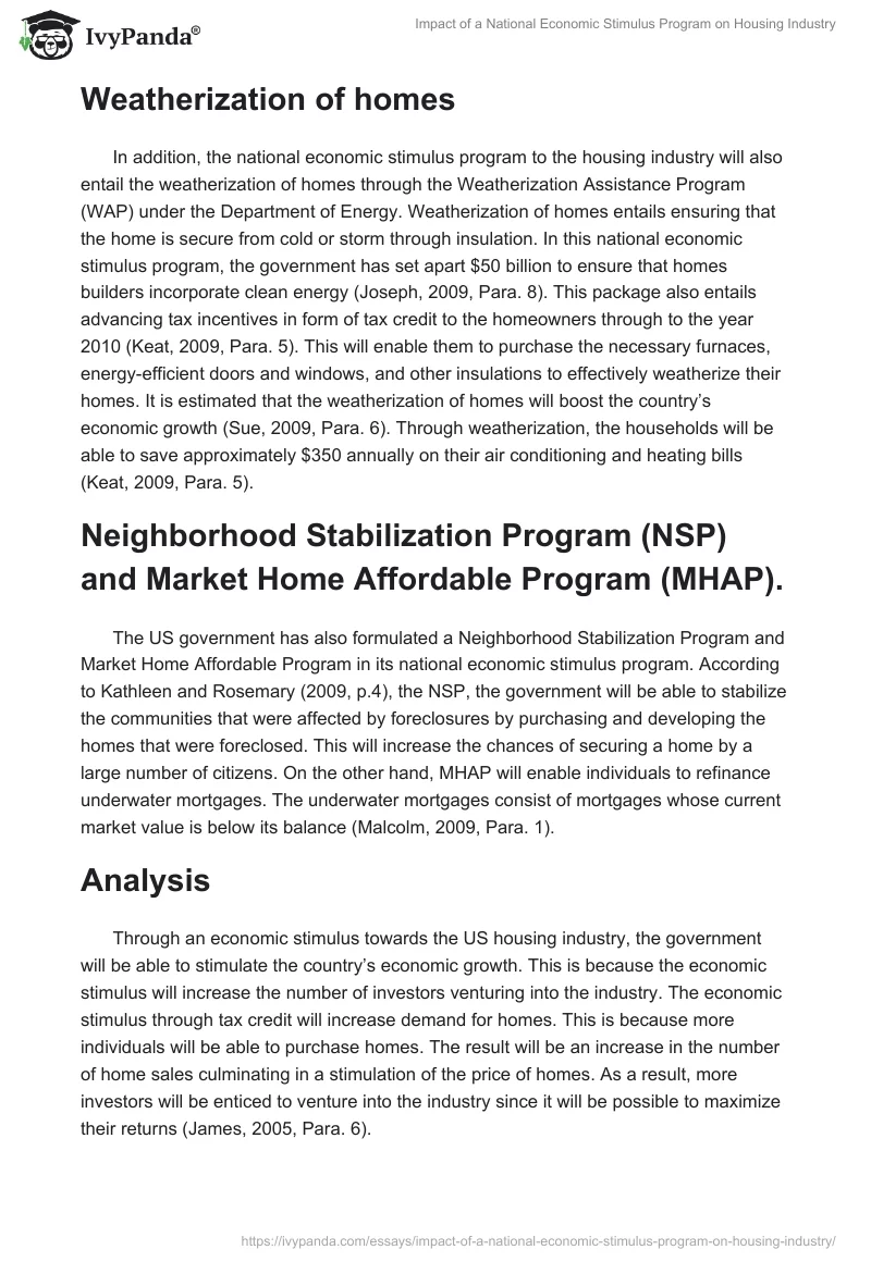 Impact of a National Economic Stimulus Program on Housing Industry. Page 4