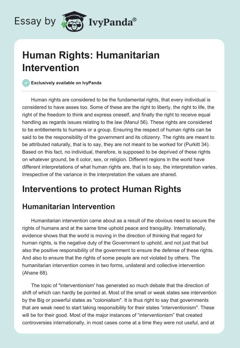 Human Rights: Humanitarian Intervention. Page 1