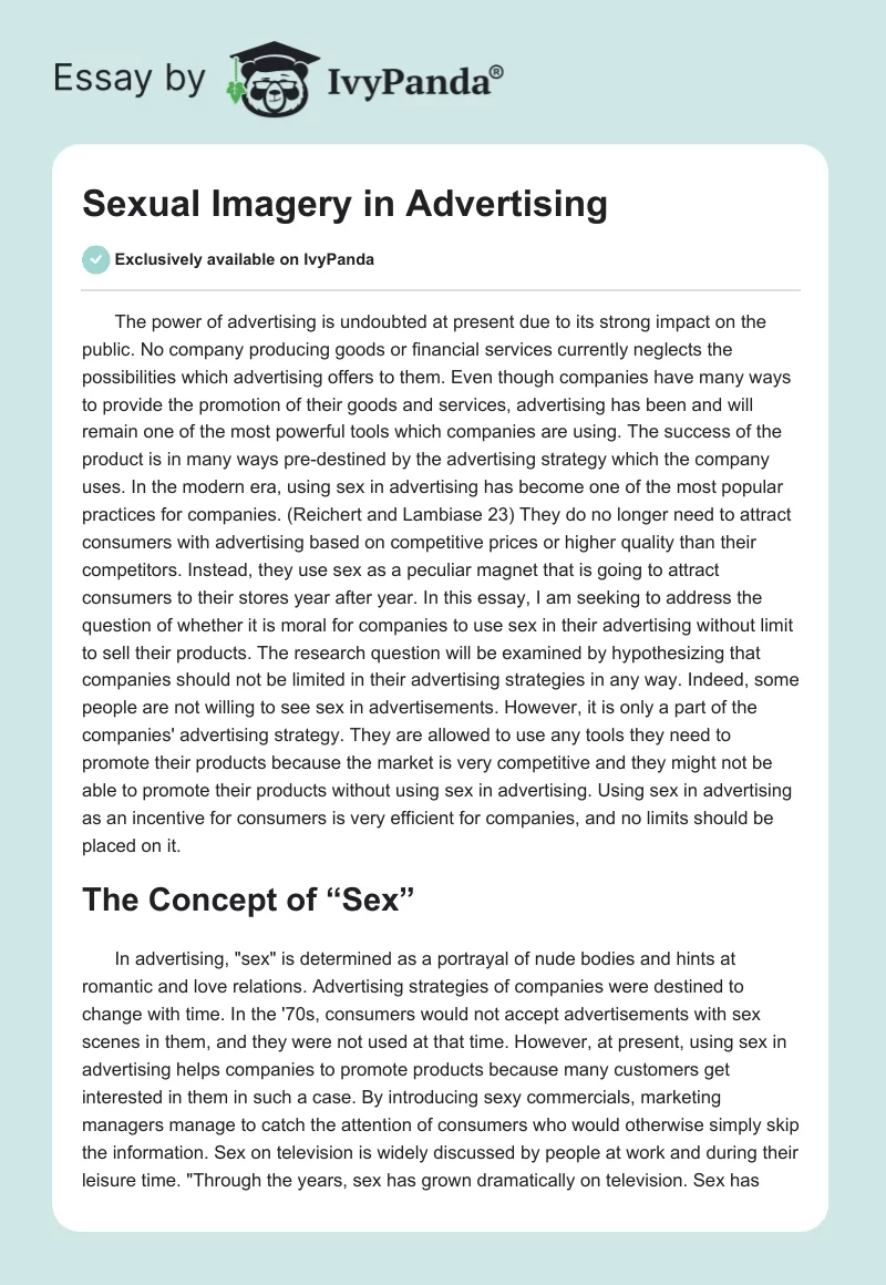 Sexual Imagery in Advertising. Page 1