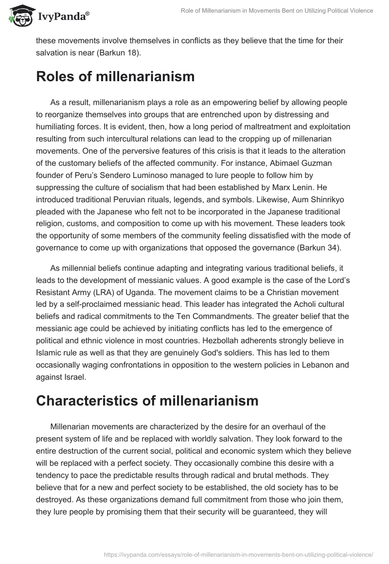Role of Millenarianism in Movements Bent on Utilizing Political Violence. Page 2