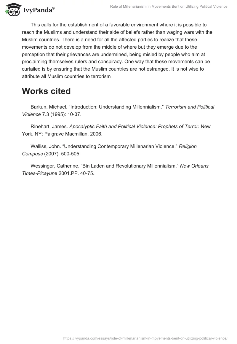 Role of Millenarianism in Movements Bent on Utilizing Political Violence. Page 5