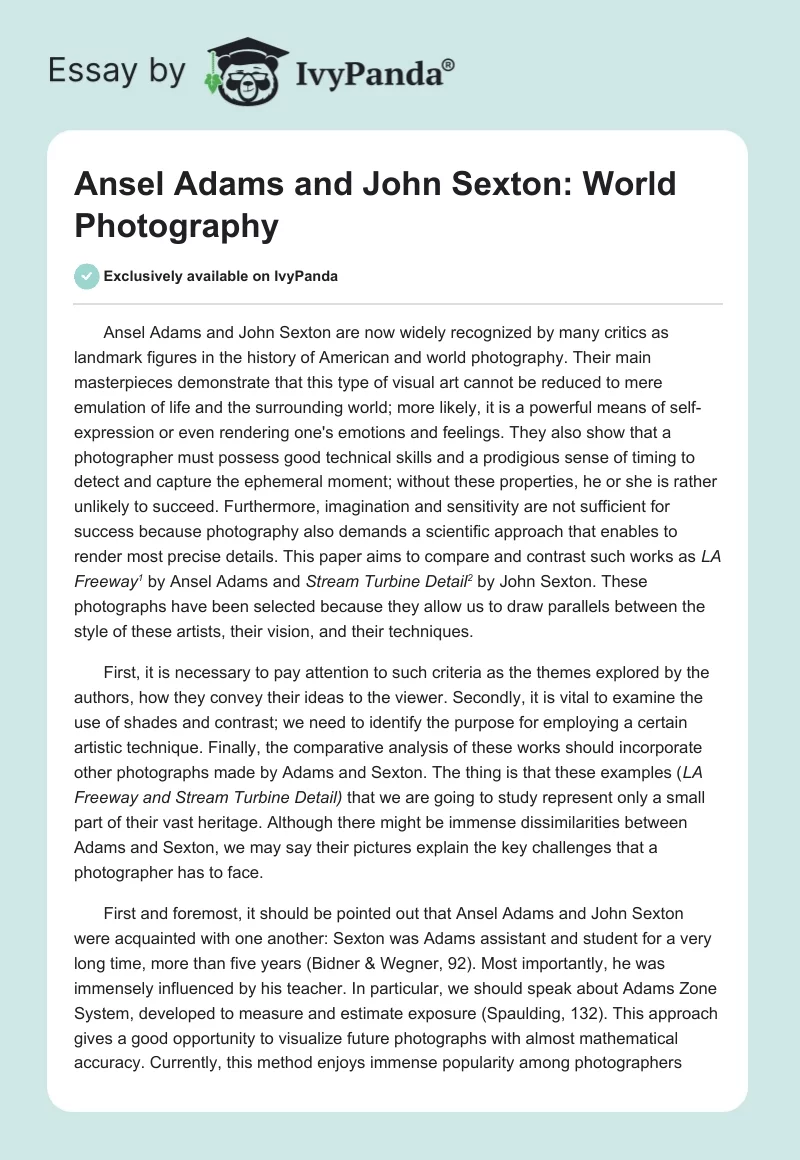 Ansel Adams and John Sexton: World Photography. Page 1