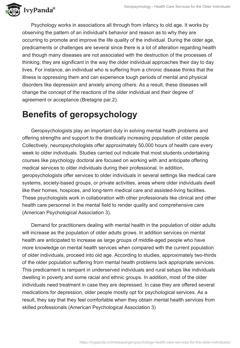 Geropsychology - Health Care Services for the Older Individuals. Page 3