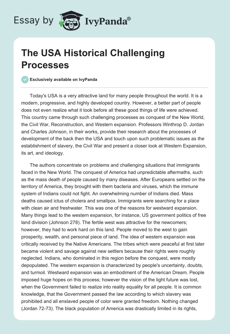 The USA Historical Challenging Processes. Page 1