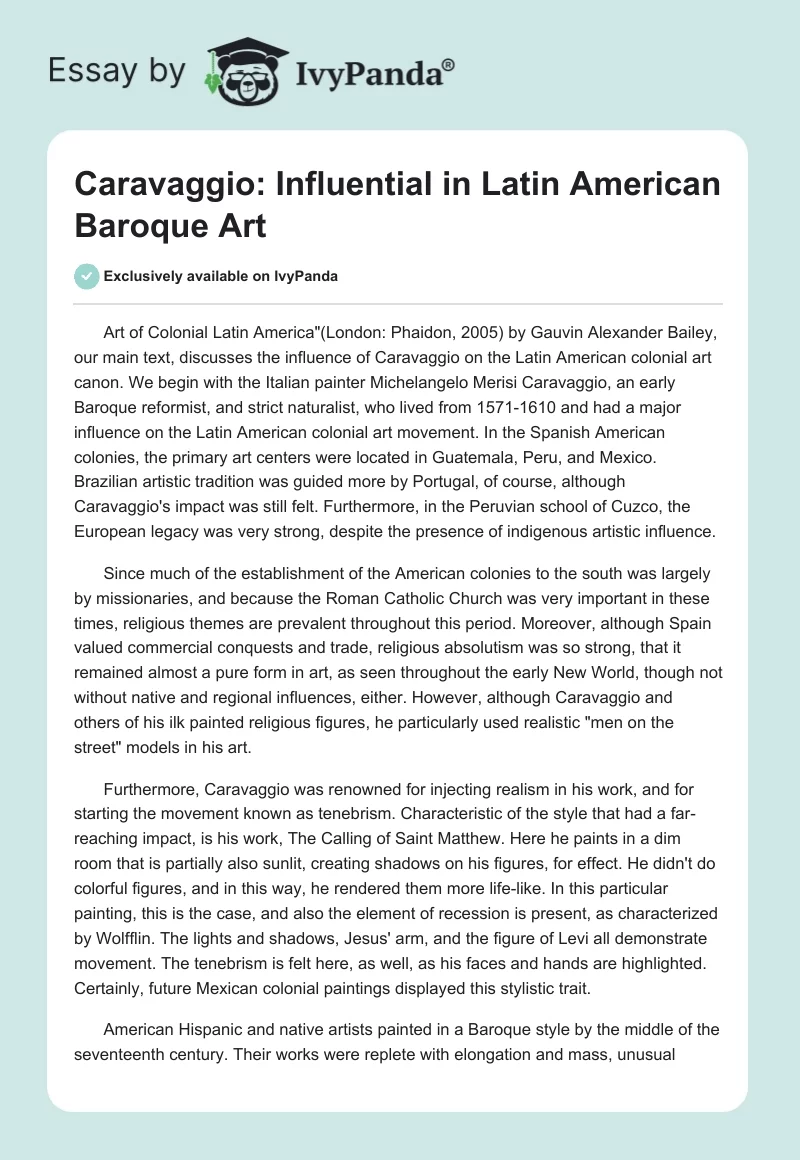 Caravaggio: Influential in Latin American Baroque Art. Page 1