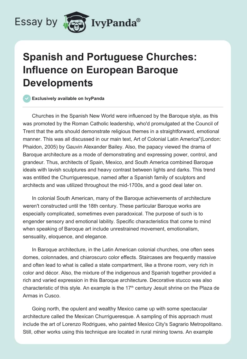 Spanish and Portuguese Churches: Influence on European Baroque Developments. Page 1