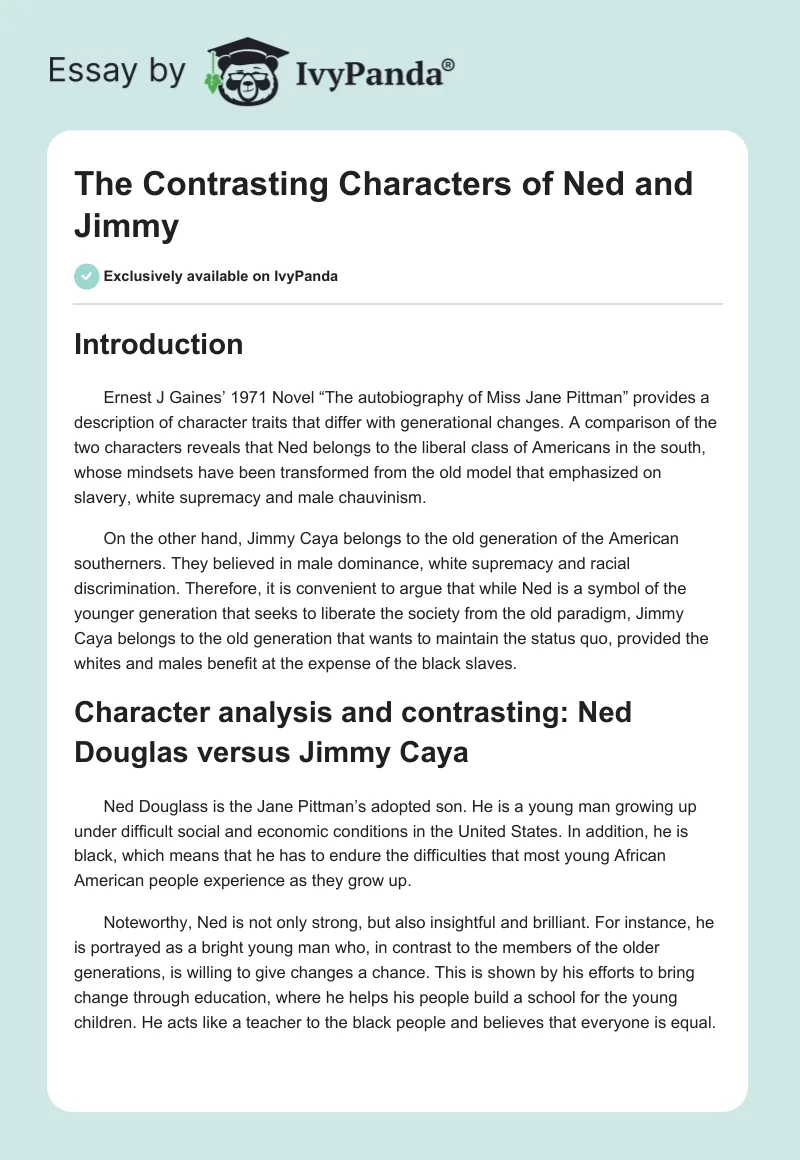 The Contrasting Characters of Ned and Jimmy. Page 1