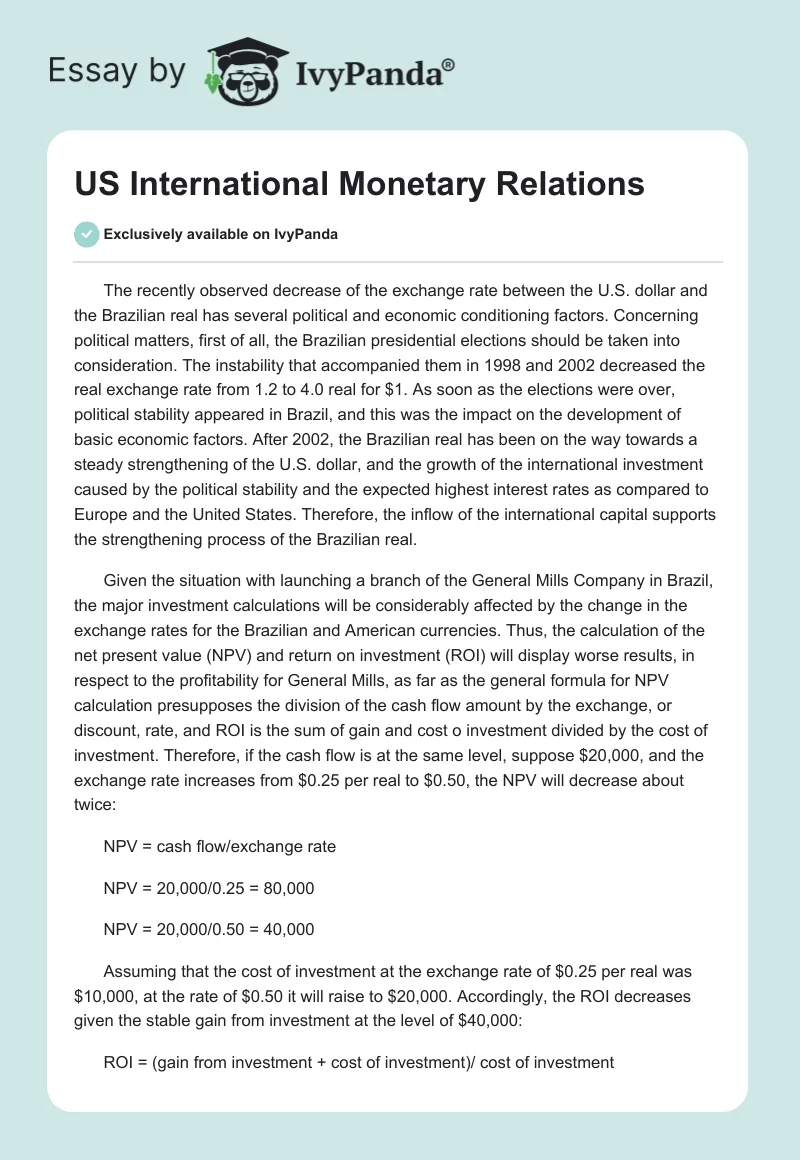 US International Monetary Relations. Page 1