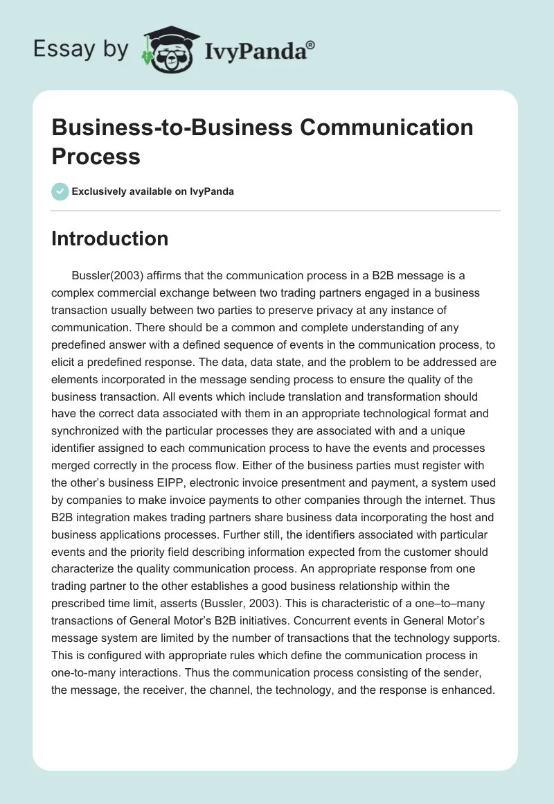 Business-to-Business Communication Process. Page 1