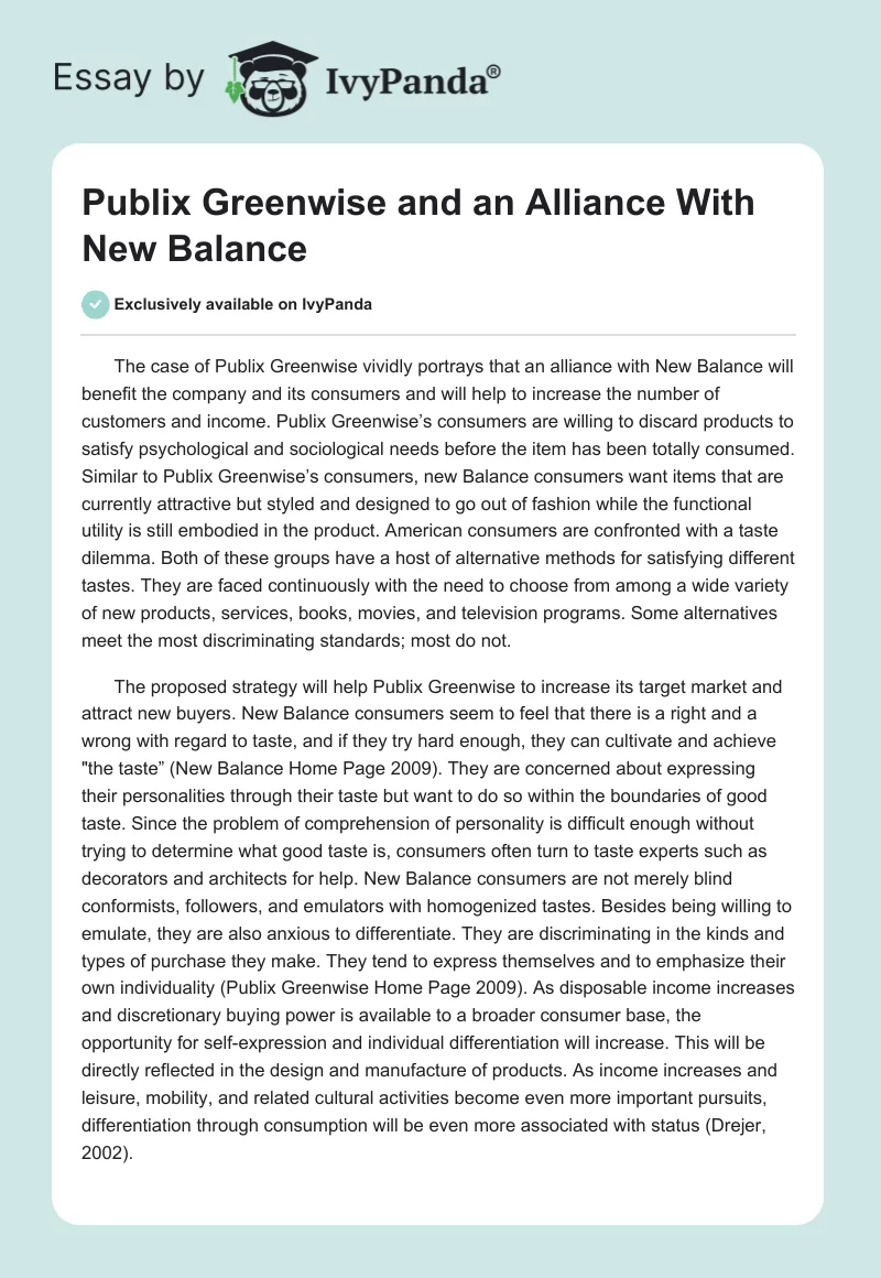 Publix Greenwise and an Alliance With New Balance. Page 1