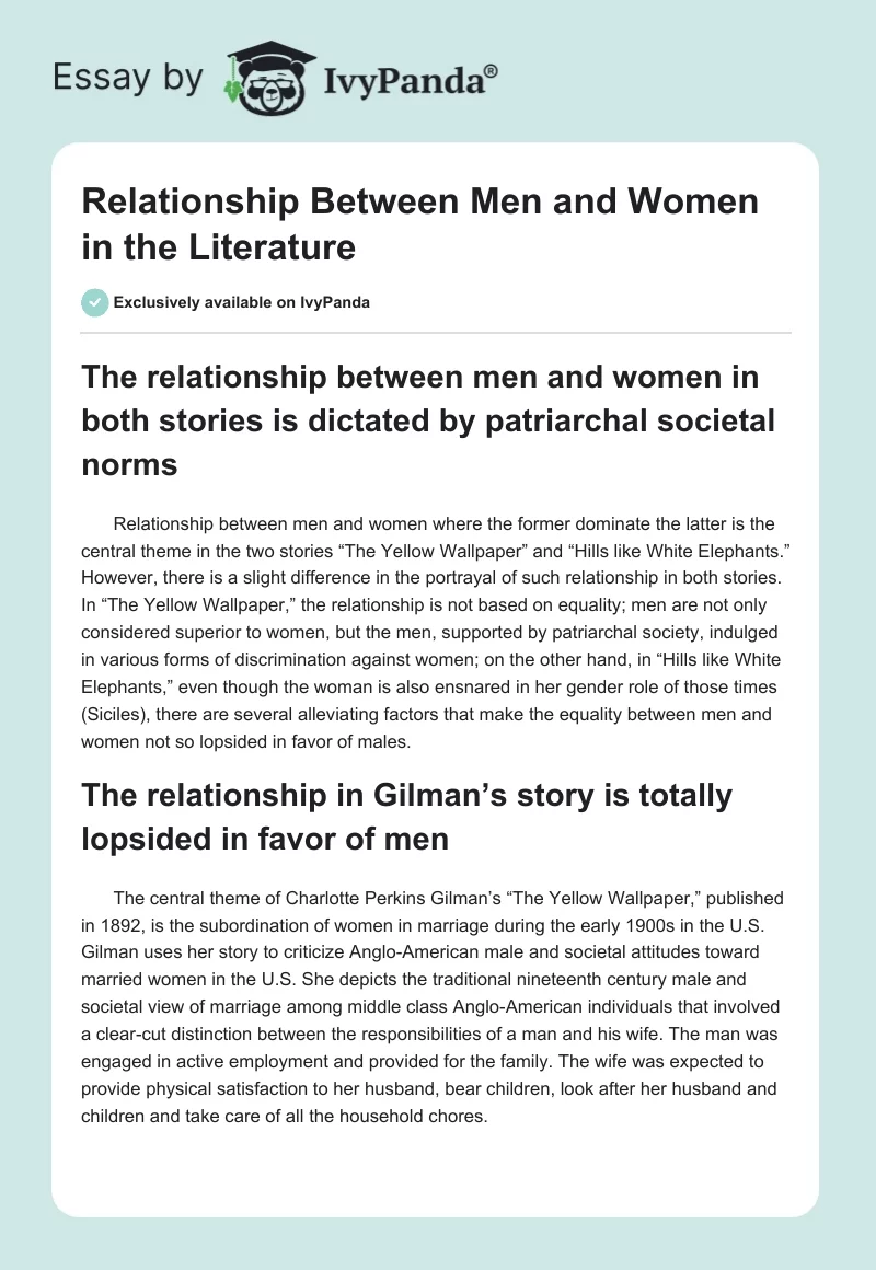 Relationship Between Men and Women in the Literature. Page 1