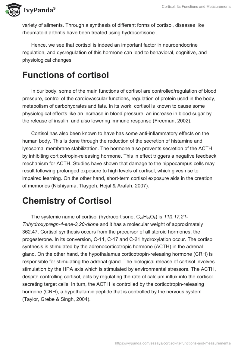 Cortisol, Its Functions and Measurements. Page 2