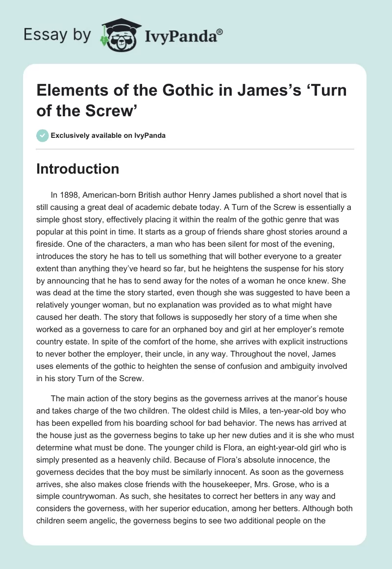 Elements of the Gothic in James’s ‘Turn of the Screw’. Page 1