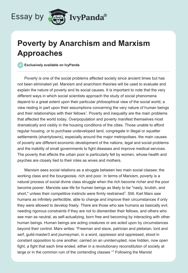 Poverty by Anarchism and Marxism Approaches. Page 1