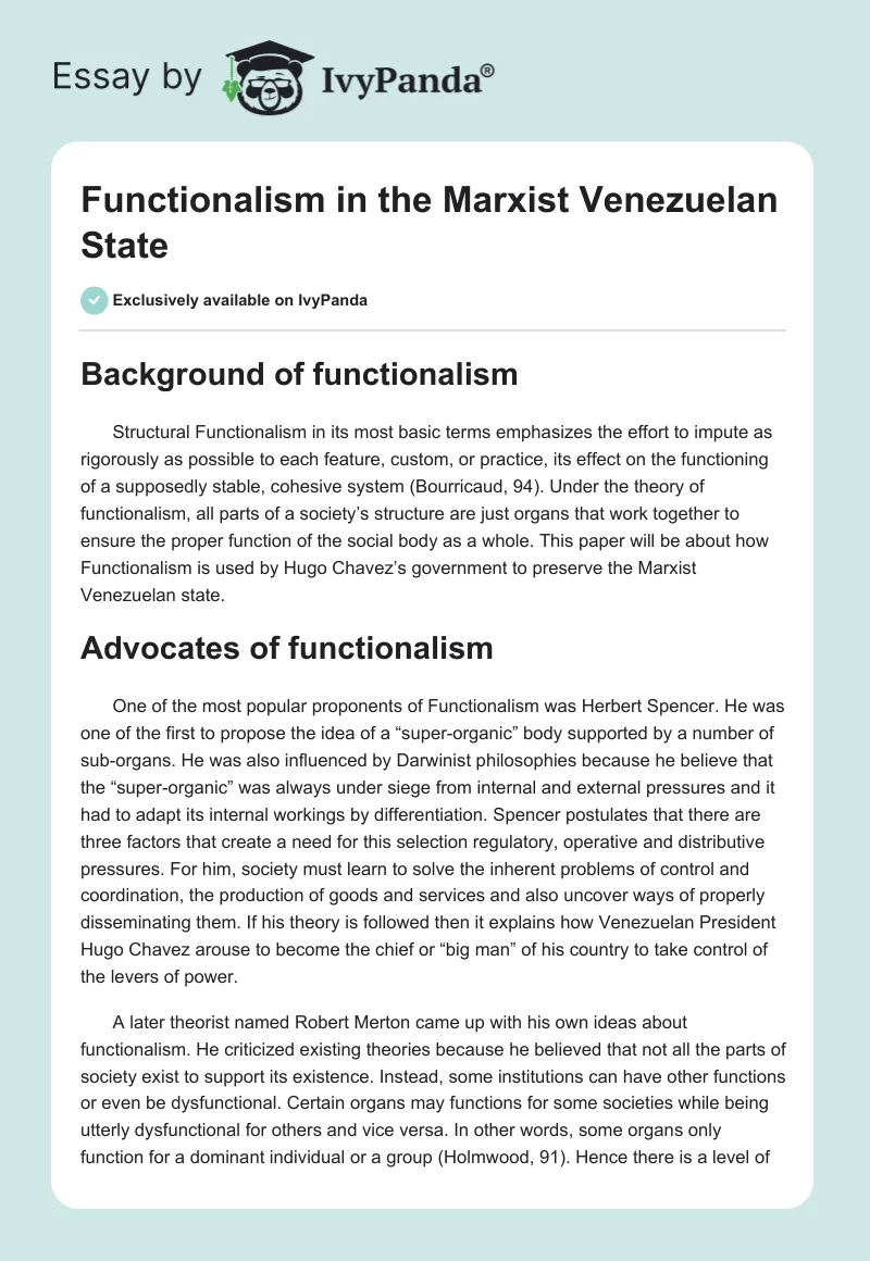 Functionalism in the Marxist Venezuelan State. Page 1