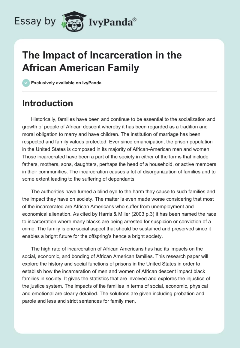 The Impact of Incarceration in the African American Family. Page 1