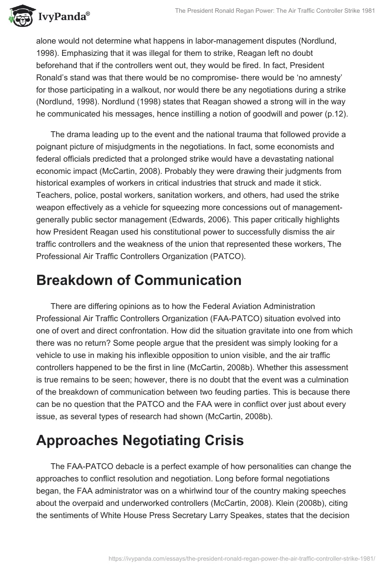 The President Ronald Regan Power: The Air Traffic Controller Strike 1981. Page 2