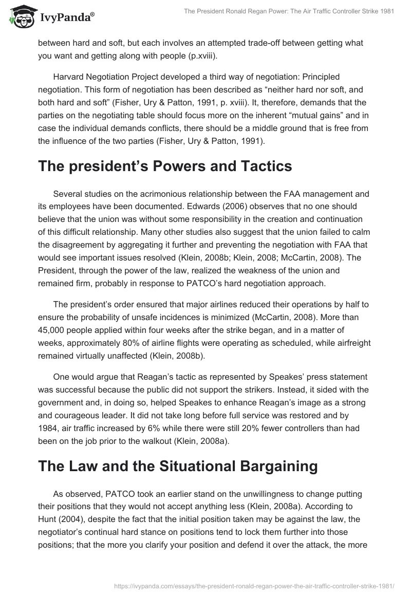 The President Ronald Regan Power: The Air Traffic Controller Strike 1981. Page 4