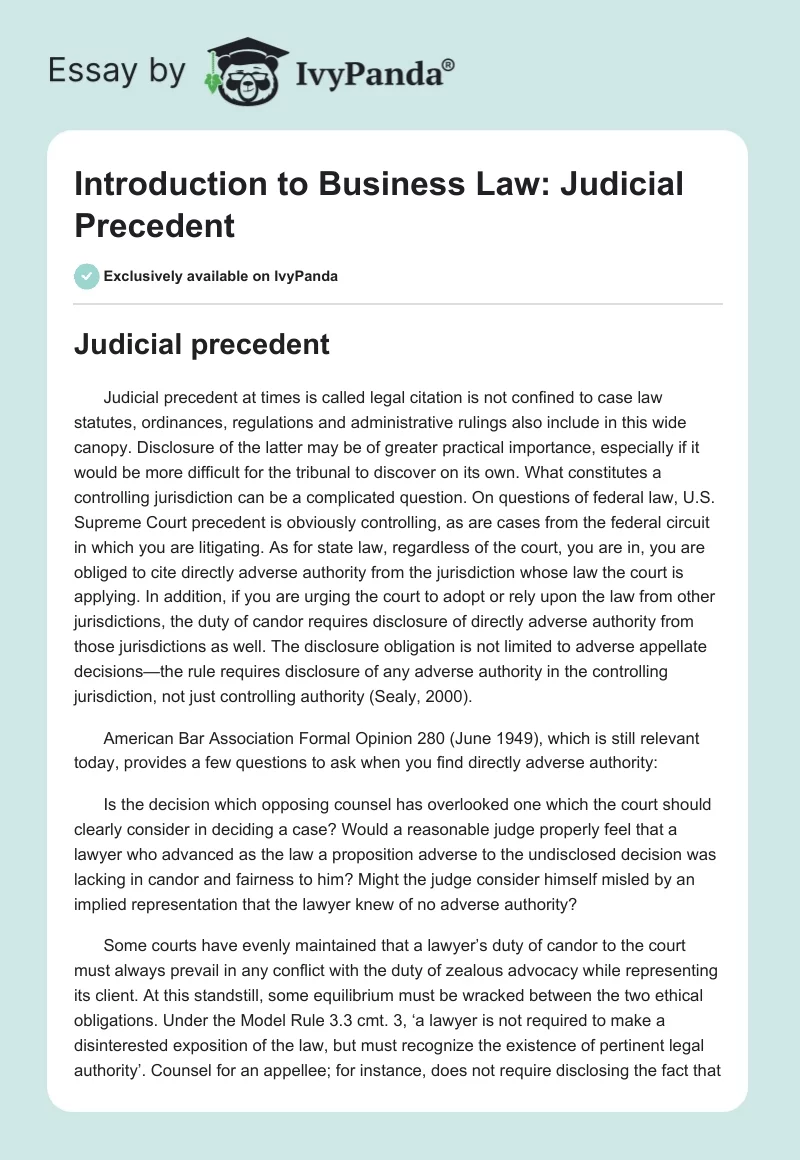 Introduction to Business Law: Judicial Precedent. Page 1