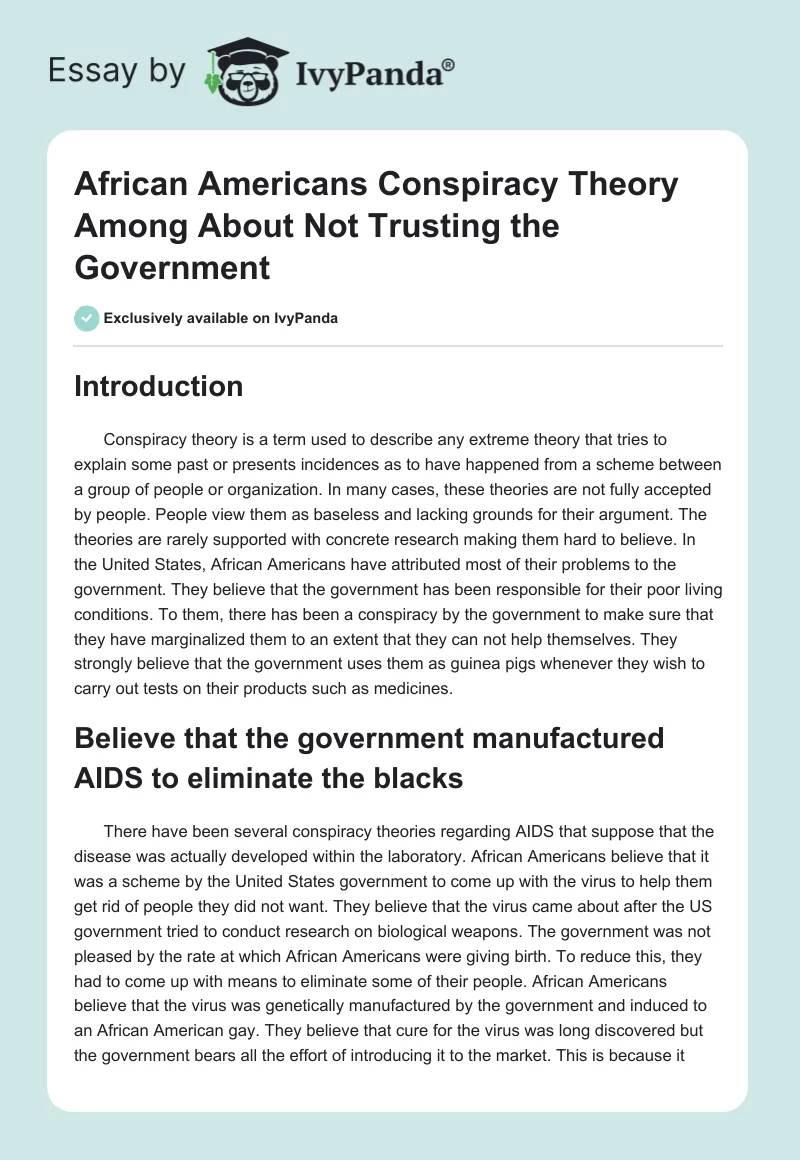 African Americans Conspiracy Theory Among About Not Trusting the Government. Page 1