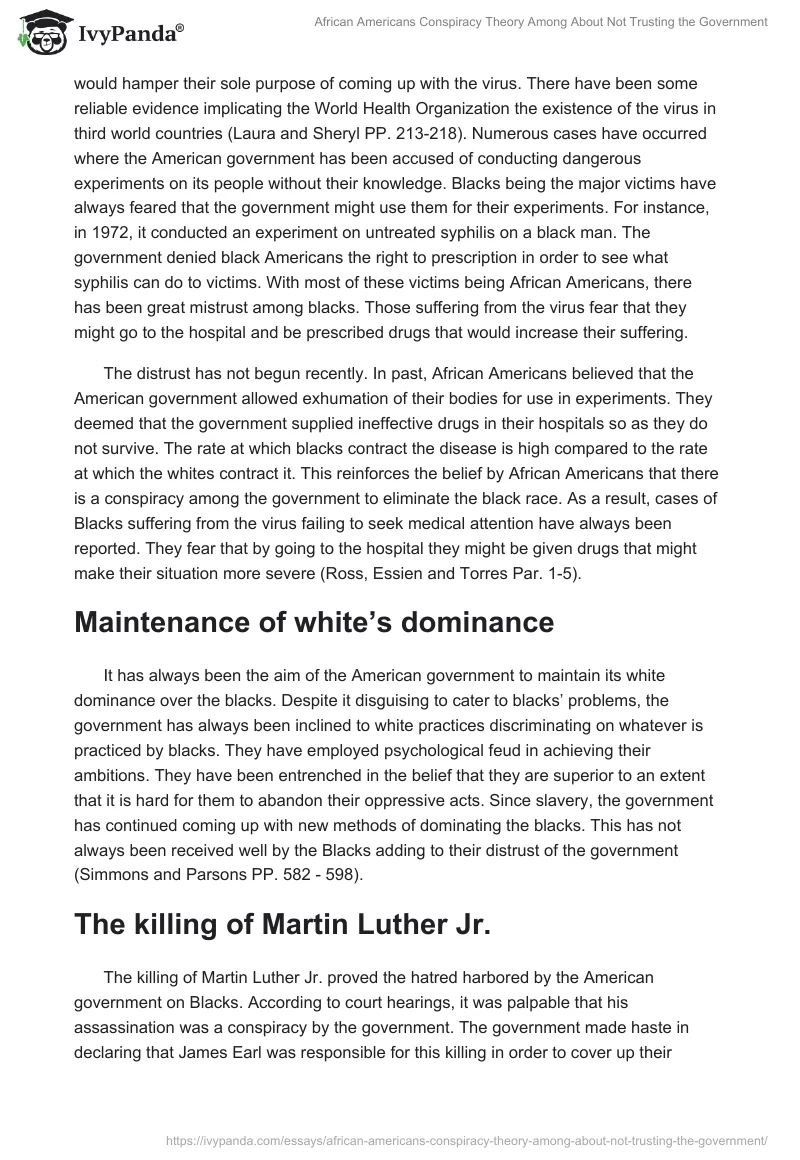 African Americans Conspiracy Theory Among About Not Trusting the Government. Page 2