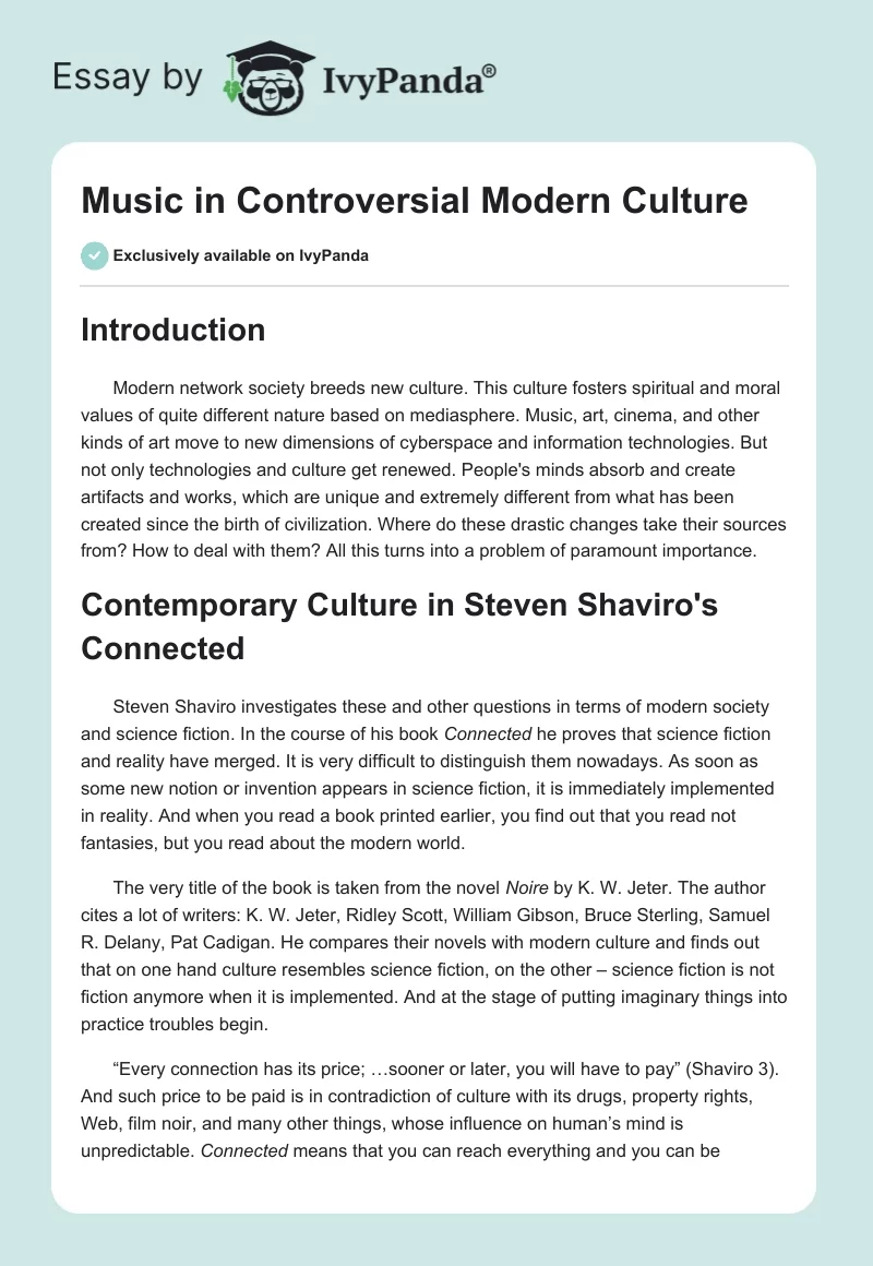 Music in Controversial Modern Culture. Page 1