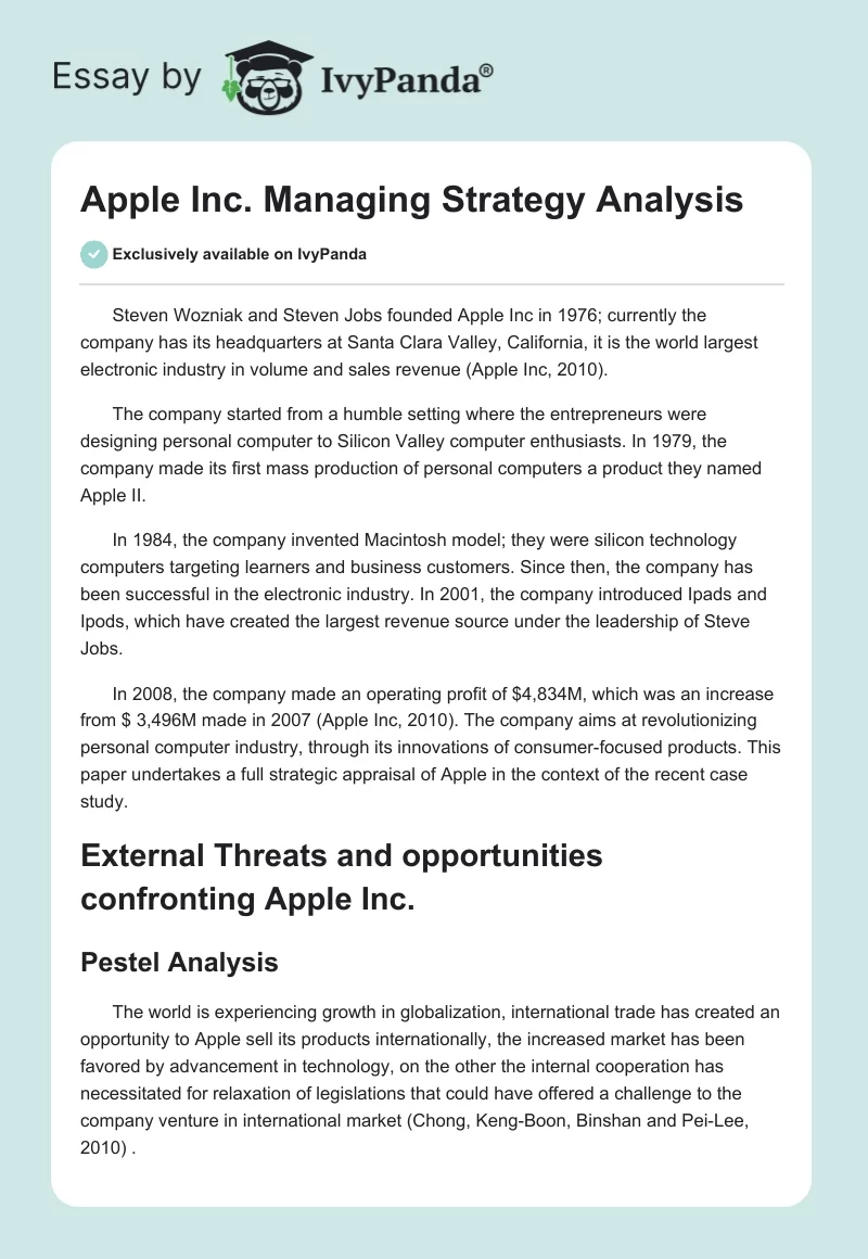Apple Inc. Managing Strategy Analysis. Page 1