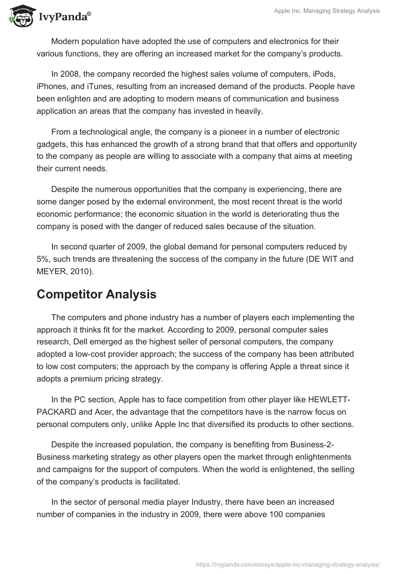 Apple Inc. Managing Strategy Analysis. Page 2