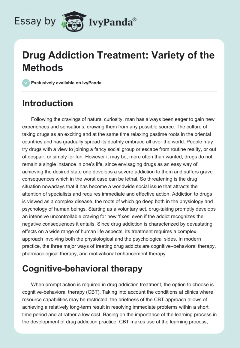 Drug Addiction Treatment: Variety of the Methods. Page 1