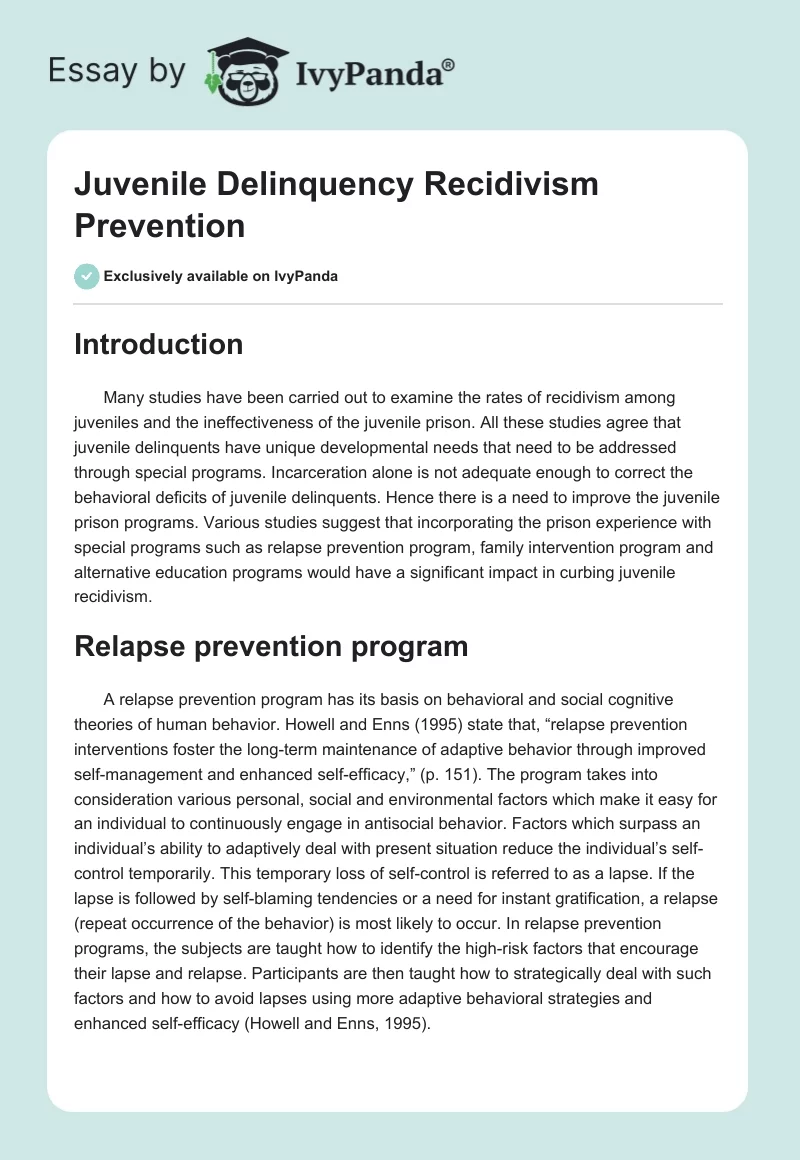 Juvenile Delinquency Recidivism Prevention. Page 1