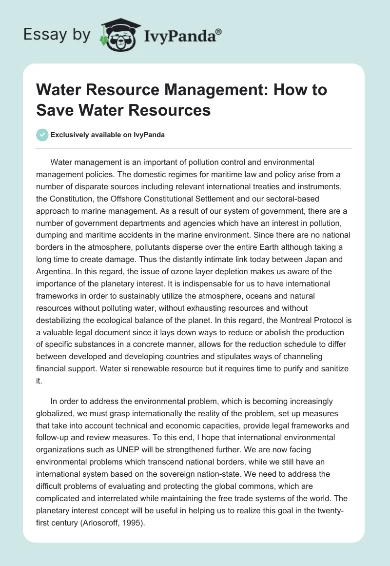 Water Resource Management: How to Save Water Resources. Page 1