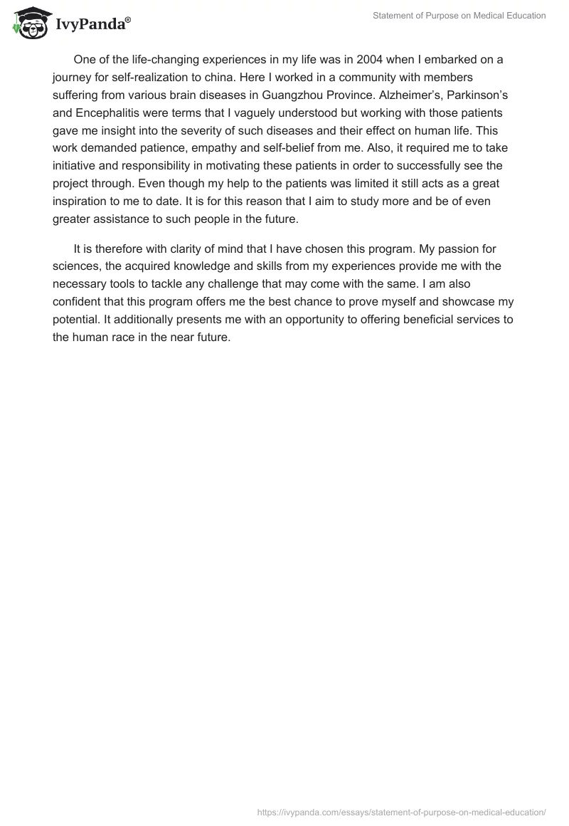 Statement of Purpose on Medical Education. Page 2