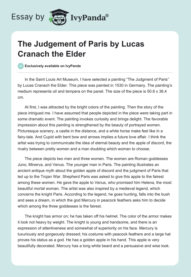 "The Judgement of Paris" by Lucas Cranach the Elder. Page 1