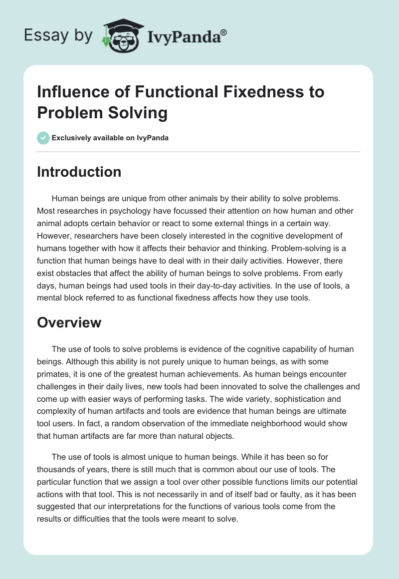 Influence of Functional Fixedness to Problem Solving. Page 1
