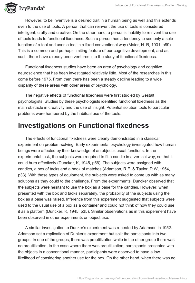 Influence of Functional Fixedness to Problem Solving. Page 2