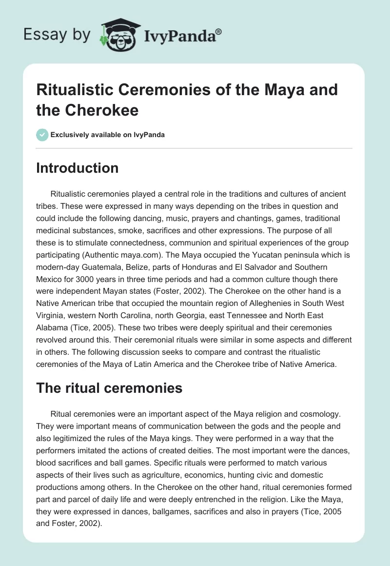 Ritualistic Ceremonies of the Maya and the Cherokee. Page 1