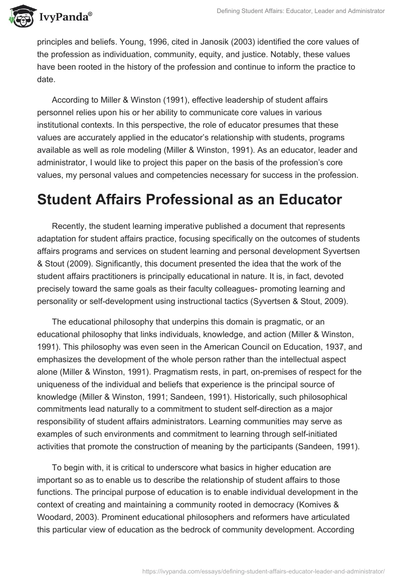 Defining Student Affairs: Educator, Leader and Administrator. Page 2