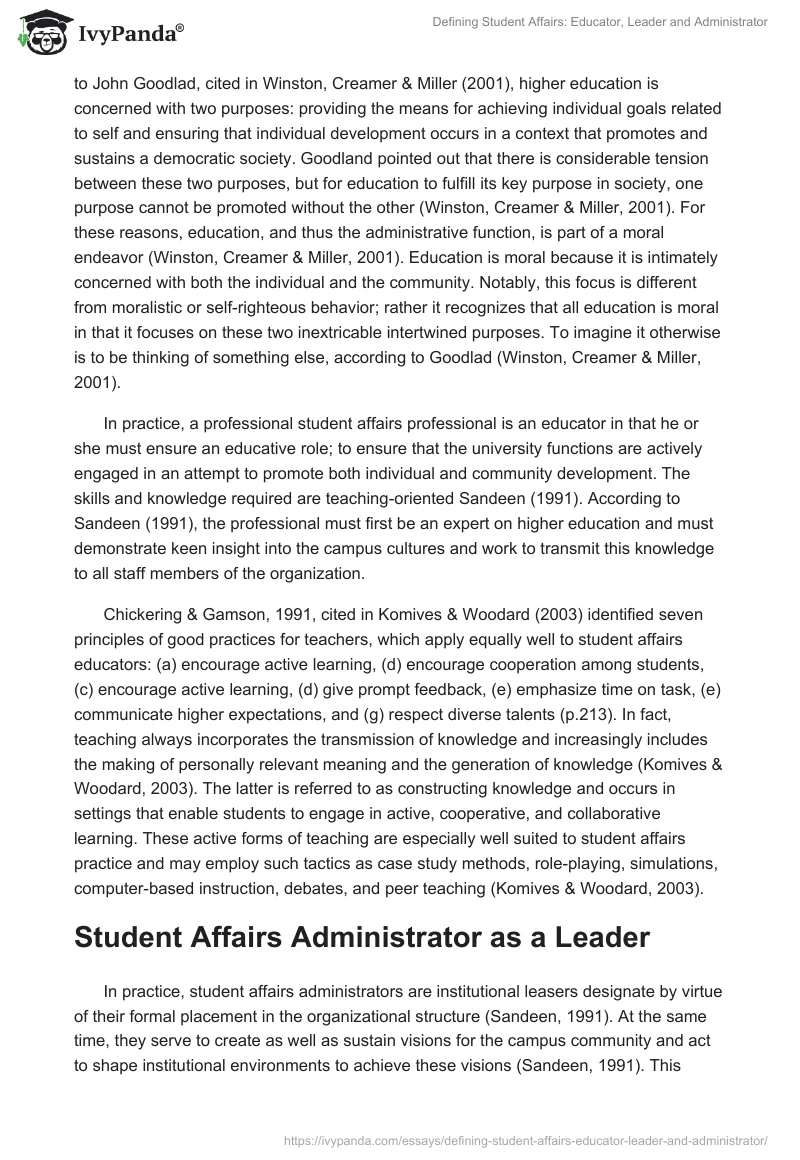 Defining Student Affairs: Educator, Leader and Administrator. Page 3