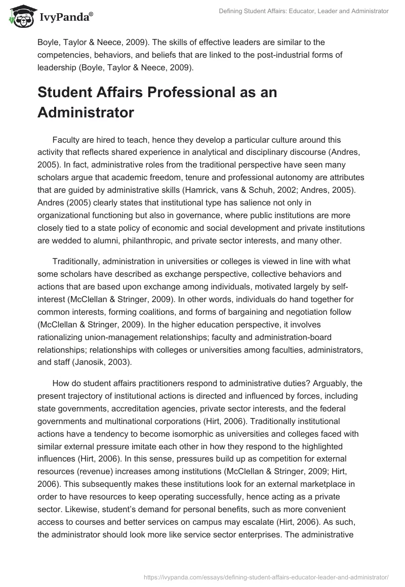 Defining Student Affairs: Educator, Leader and Administrator. Page 5