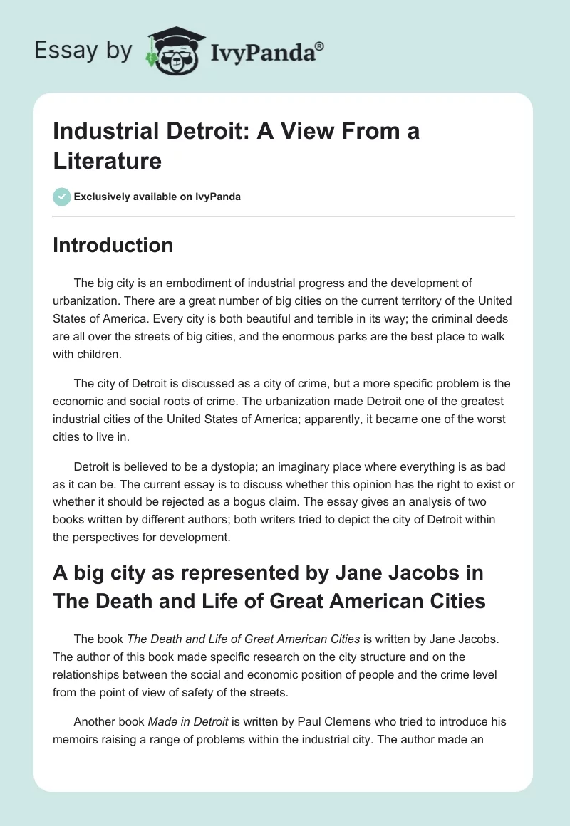 Industrial Detroit: A View From a Literature. Page 1
