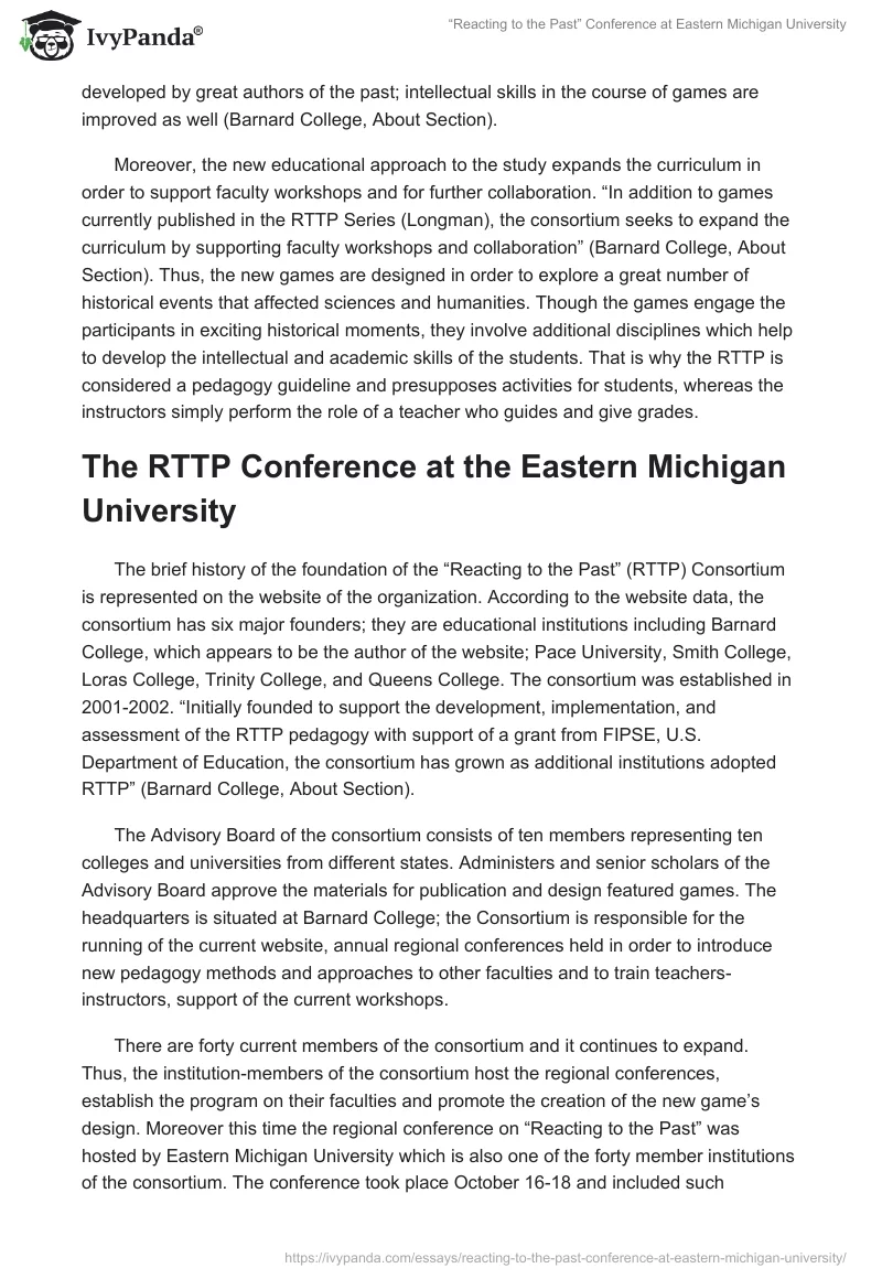 “Reacting to the Past” Conference at Eastern Michigan University. Page 2