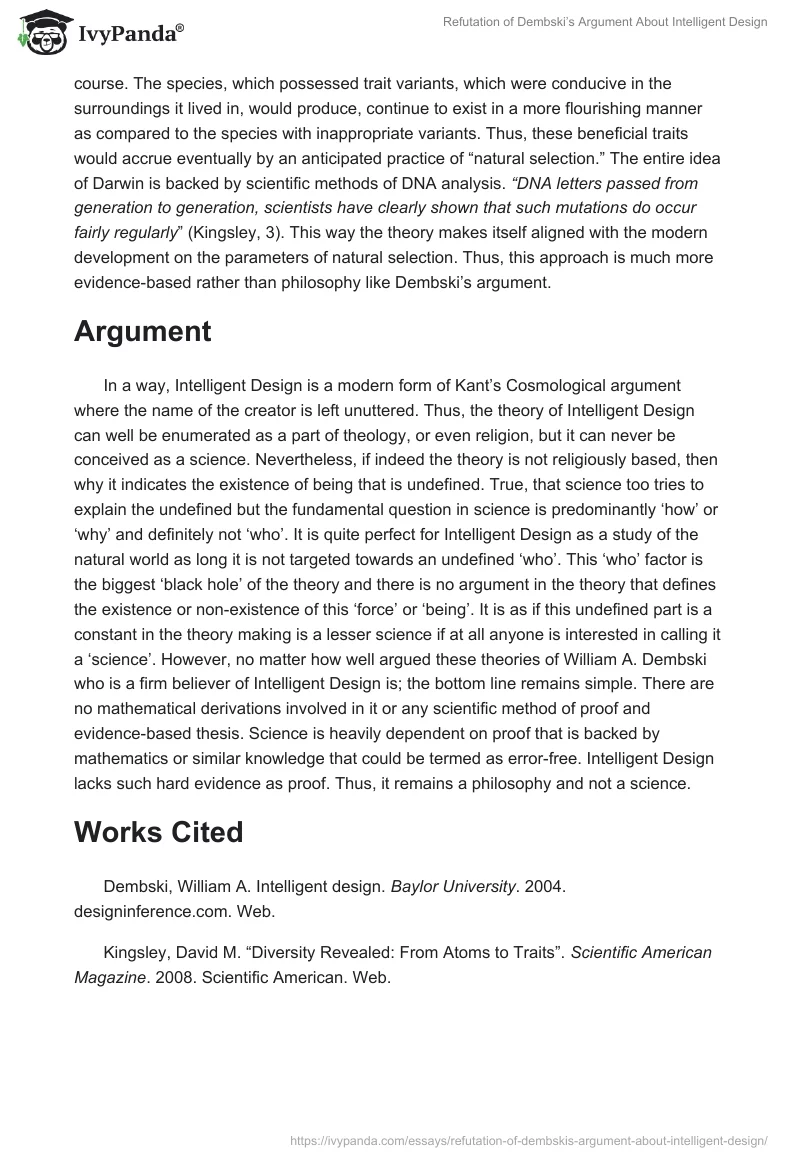 Refutation of Dembski’s Argument About Intelligent Design. Page 3