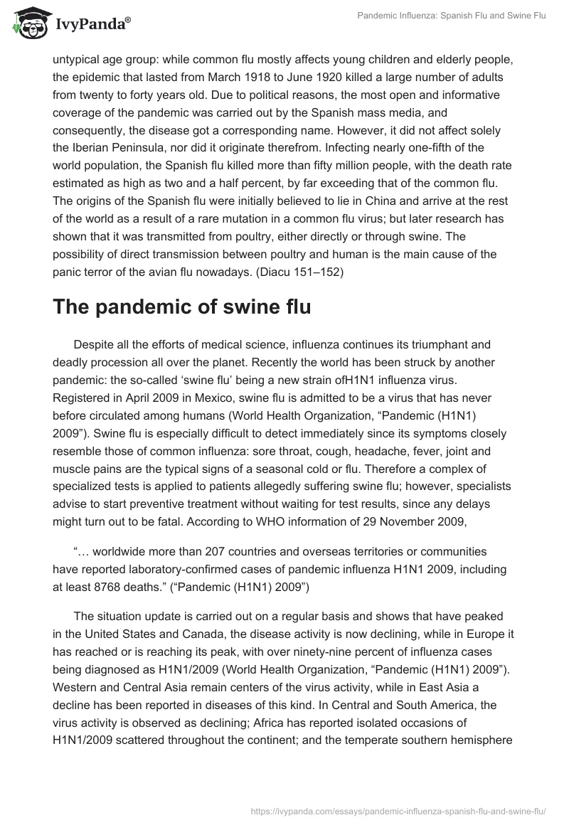 Pandemic Influenza: Spanish Flu and Swine Flu. Page 2
